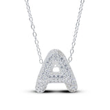 Bubble Letter Pave Pendent Necklace in Sterling Silver