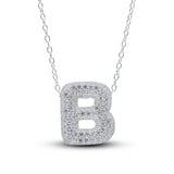 Bubble Letter Pave Pendent Necklace in Sterling Silver