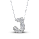 Bubble Letter Pave Pendent Necklace in Sterling Silver