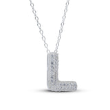 Bubble Letter Pave Pendent Necklace in Sterling Silver