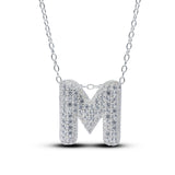 Bubble Letter Pave Pendent Necklace in Sterling Silver