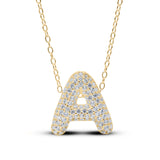 Bubble Letter Pave Pendent Necklace in 14K Gold plated Sterling Silver