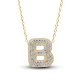 Bubble Letter Pave Pendent Necklace in 14K Gold plated Sterling Silver