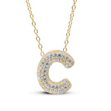 Bubble Letter Pave Pendent Necklace in 14K Gold plated Sterling Silver