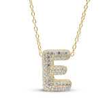 Bubble Letter Pave Pendent Necklace in 14K Gold plated Sterling Silver