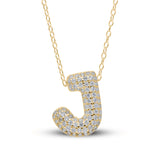 Bubble Letter Pave Pendent Necklace in 14K Gold plated Sterling Silver