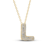 Bubble Letter Pave Pendent Necklace in 14K Gold plated Sterling Silver