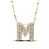 Bubble Letter Pave Pendent Necklace in 14K Gold plated Sterling Silver