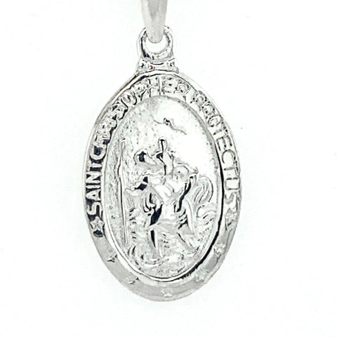 Saint Christopher Protect Us Sterling Silver Pendent Medal Necklace Religious