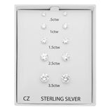 Cubic Zirconia Stud Earrings Gift Set – 5 Pairs in Genuine Sterling Silver