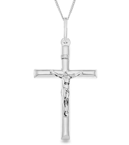 Sterling Silver Cross Pendant Crucifix Jesus 18" Curb Chain Religious Men Woman