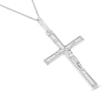 Sterling Silver Cross Pendant Crucifix Jesus 18" Curb Chain Religious Men Woman