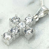 Sterling Silver Cubic Zirconia Cross Pendant Necklace 18 Chain Religious gift