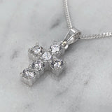 Sterling Silver Cubic Zirconia Cross Pendant Necklace 18 Chain Religious gift