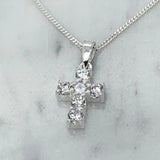 Sterling Silver Cubic Zirconia Cross Pendant Necklace 18 Chain Religious gift