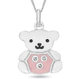 Teddy Bear Pendant Sterling Silver Pink Enamel Crystal Set 18" Chain Kids Gift