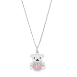 Sterling Silver Pink Enamel Crystal Set Teddy Bear Pendant 18" Chain kids Gift