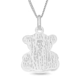 Sterling Silver Pink Enamel Crystal Set Teddy Bear Pendant 18" Chain kids Gift
