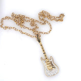 Gold Plated 925 Sterling Silver CZ Guitar Pendant Necklace 20" Chain