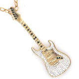 Gold Plated 925 Sterling Silver CZ Guitar Pendant Necklace 20" Chain