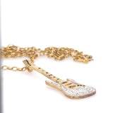 Gold Plated 925 Sterling Silver CZ Guitar Pendant Necklace 20" Chain
