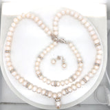Freshwater Pearl Jewelry Set with Silver-Plated Crystal Accents