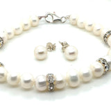 Freshwater Pearl Jewelry Set with Silver-Plated Crystal Accents