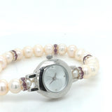 Silver Plated Freshwater Pearl Stretch Watch for Women