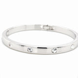 Silver IP Plated Stainless Steel CZ Bangle Bracelet – Diamond Look Hinged Cuff