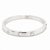 Silver IP Plated Stainless Steel CZ Bangle Bracelet – Diamond Look Hinged Cuff
