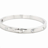 Silver IP Plated Stainless Steel CZ Bangle Bracelet – Diamond Look Hinged Cuff