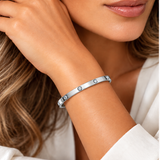Silver IP Plated Stainless Steel CZ Bangle Bracelet – Diamond Look Hinged Cuff