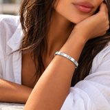 Silver IP Plated Stainless Steel CZ Bangle Bracelet – Diamond Look Hinged Cuff