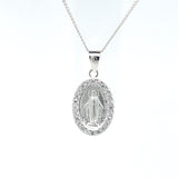 Miraculous Medals in Sterling Silver set with Cubic Zirconia on Silver Chain.