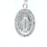 Miraculous Medals in Sterling Silver set with Cubic Zirconia on Silver Chain.