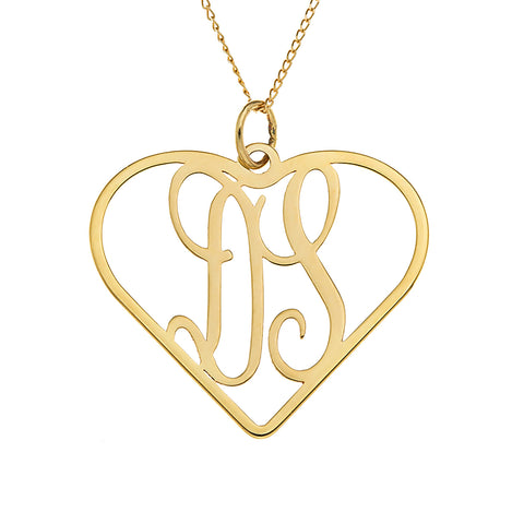 Initial Necklace Gold 14K Two Initial Necklace With Heart 