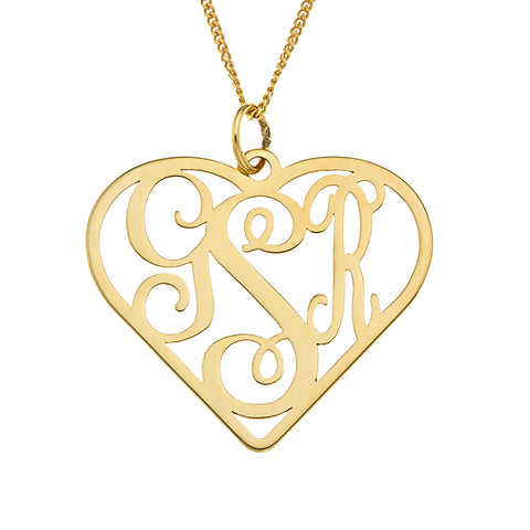 THREE LETTER HEART MONOGRAM NECKLACE - GOLD