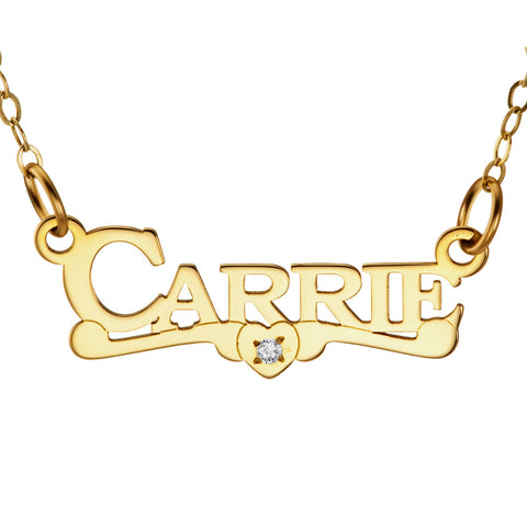 NAME NECKLACE WITH SCROLL AND DIAMOND - GOLD