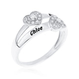 DIAMOND 1/8 CARAT PROMISE RING WITH TWO HEARTS - STERLING SILVER