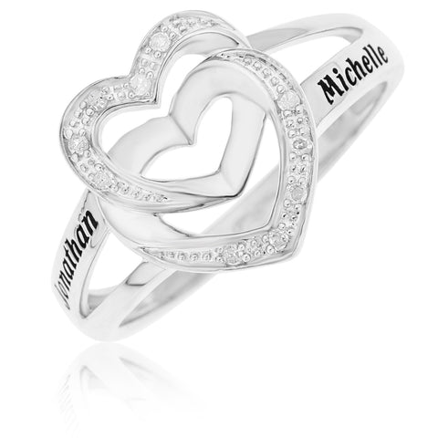 DIAMOND PROMISE RING WITH DOUBLE HEART - STERLING SILVER