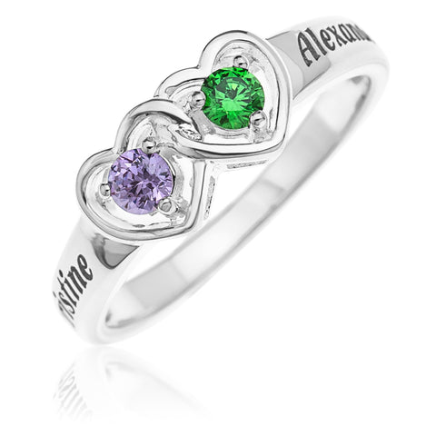 INTERLOCKING HEART RING WITH BIRTHSTONES- STERLING SILVER – Little