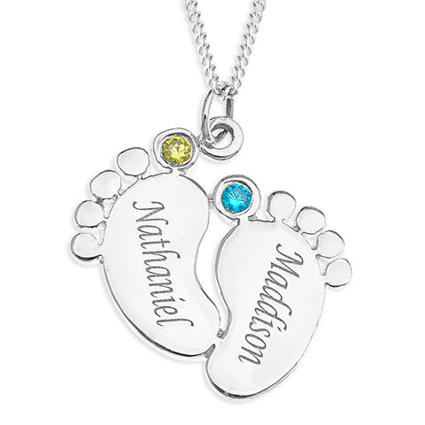 Baby Feet Personalized Pendent with Birthstone - STERLING SILVER