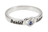 Personalized Heart Birthstone Ring engraved - STERLING SILVER