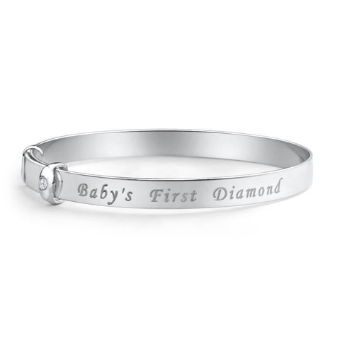 Personalized Sterling Silver Baby Bracelet Bangle with Diamond
