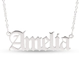 Old English Font Custom Name Necklace gothic style personalized - STERLING SILVER