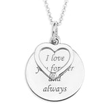 LOVE MESSAGE DISC AND HEART CHARM WITH DIAMOND PENDENT  - STERLING SILVER