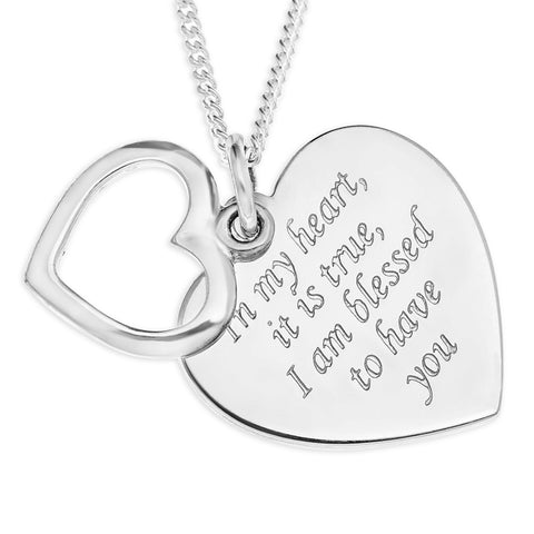 HEART ON HEART MESSAGE PENDENT - STERLING SILVER