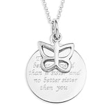 MESSAGE FOR SISTER DISC AND BUTTERFLY CHARM PENDENT - STERLING SILVER