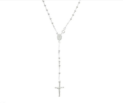 ROSARY WITH VIRGIN MARY AND CRUCIFIX NECKLACE - STERLING SILVER
