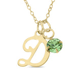 Single Initial with Birthstone Charm Pendent in 10k Gold